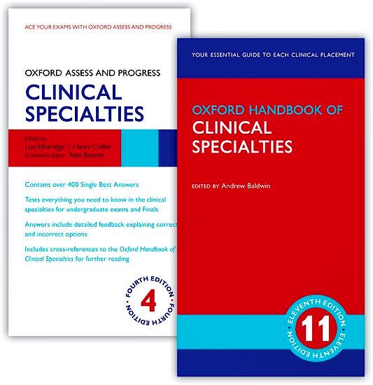 Portada del libro 9780192896957 Oxford Handbook of Clinical Specialties 11e and Oxford Assess and Progress: Clinical Specialties 4e