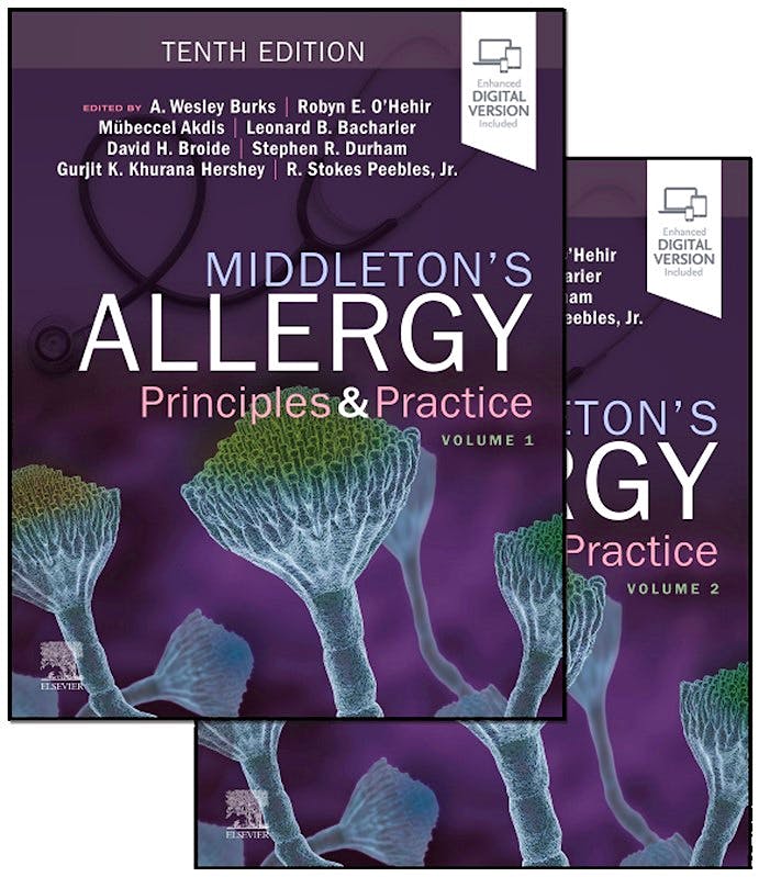Portada del libro 9780443249723 MIDDLETON's Allergy. Principles and Practice (2 Volume Set)