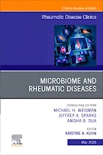 Portada del libro 9780443343186 Microbiome and Rheumatic Diseases. An Issue of Rheumatic Disease Clinics
