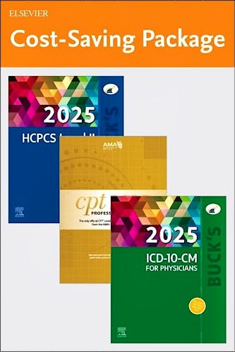 Portada del libro 9780443349041 Buck's 2025 ICD-10-CM For Physicians, AMA 2025 CPT® Professional, and Buck's 2025 HCPCS Level II, 1st Edition
