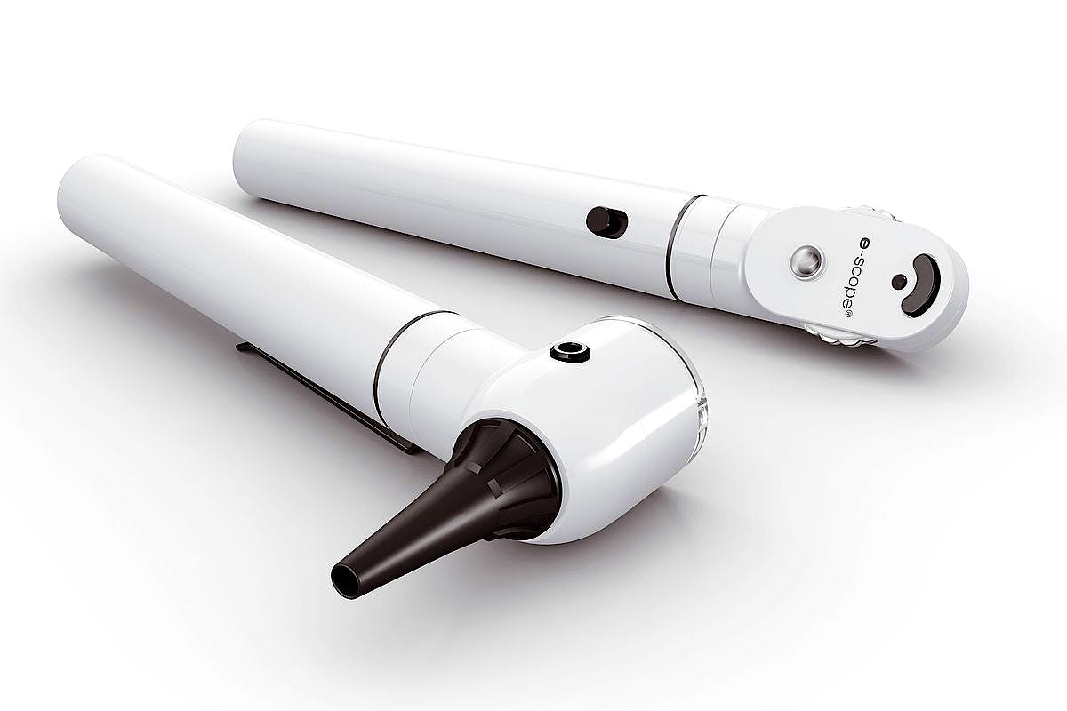 Set Oftalmoscopio-Otoscopio Riester E-Scope LED 3,7 V. Blanco (en Estuche)