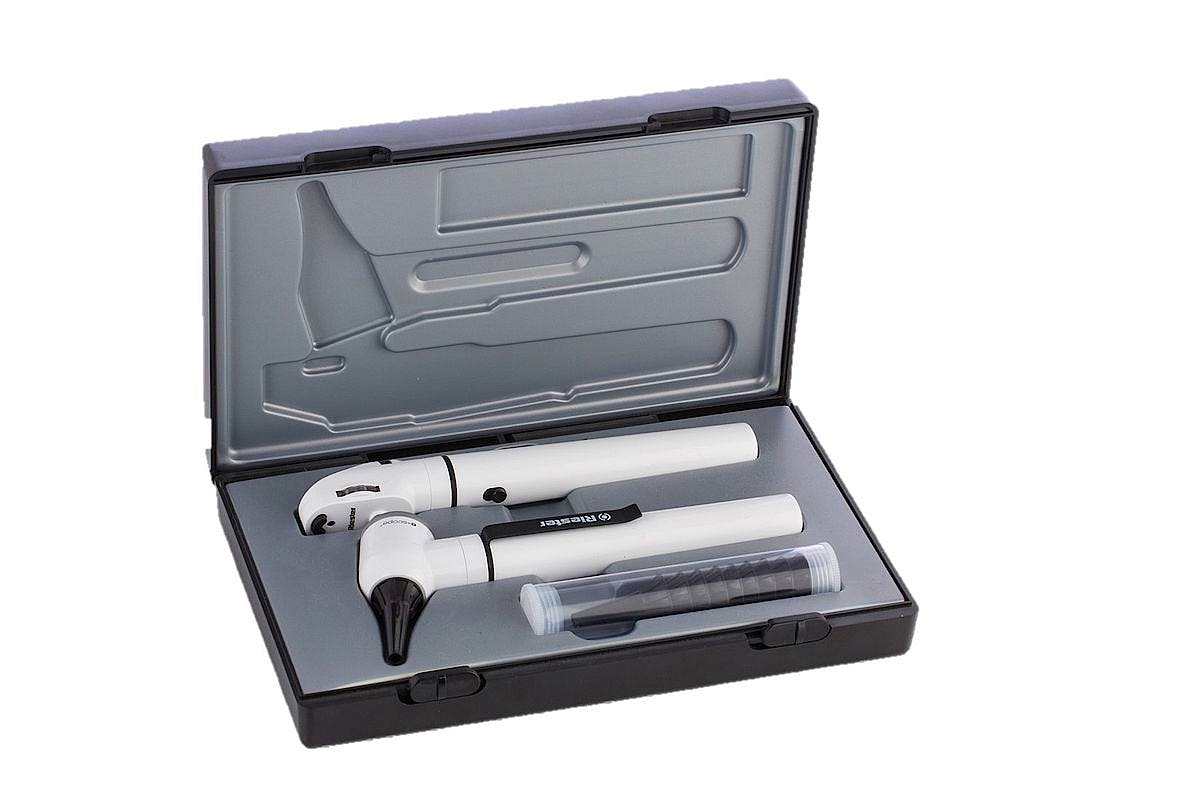 Set Oftalmoscopio-Otoscopio Riester E-Scope LED 3,7 V. Blanco (en Estuche)