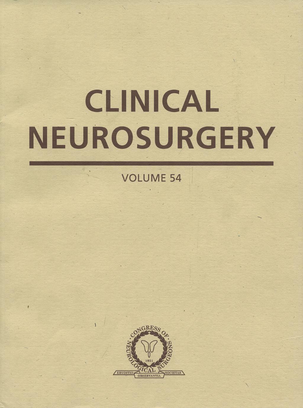 Portada del libro 9780781797603 Clinical Neurosurgery, Vol. 54