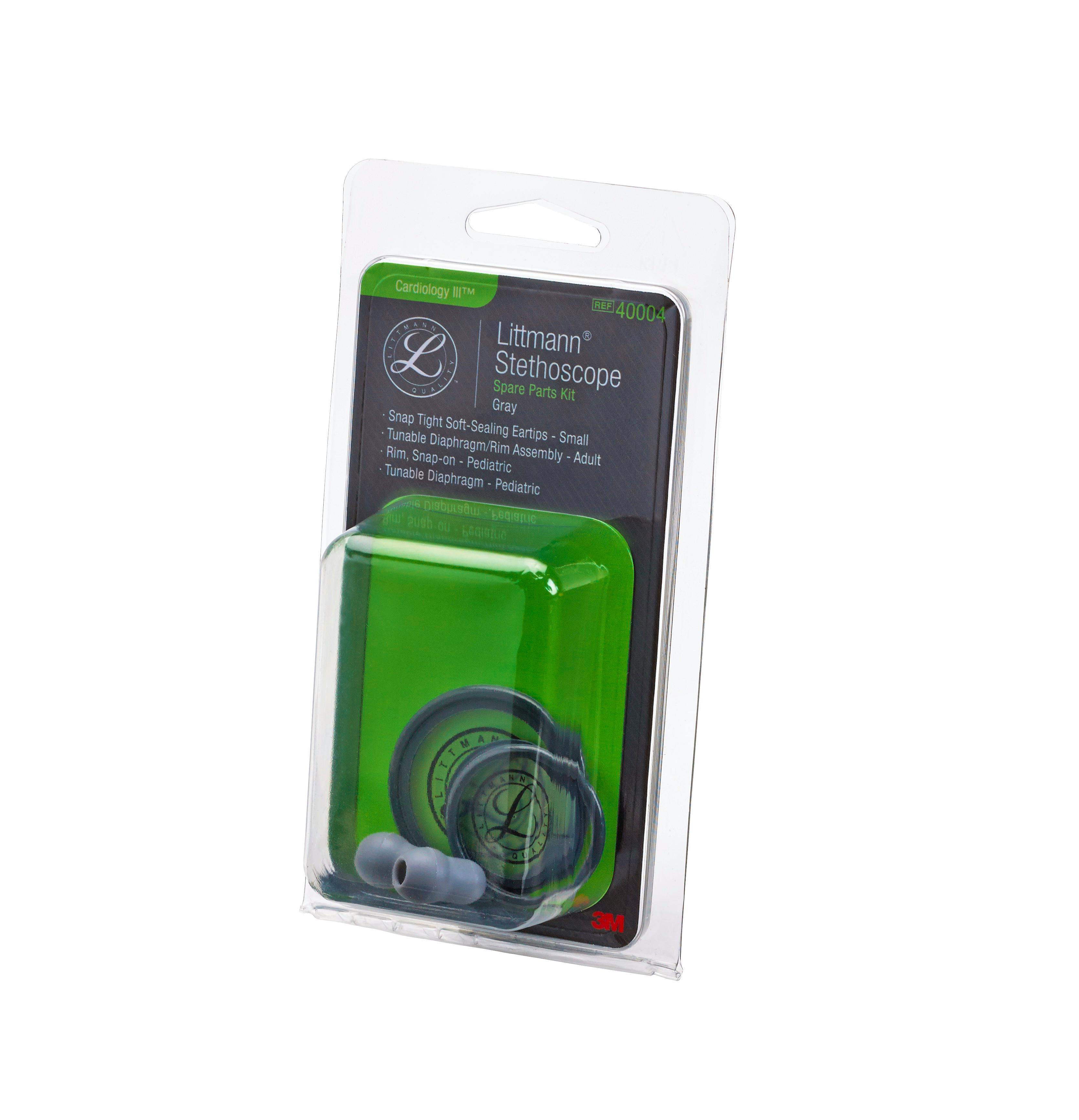 Littmann Kit Repuesto Cardiology III Gris (Olivas Blandas, Aro y Diafragma de Doble Membrana Lado Adulto y Pediatrico)