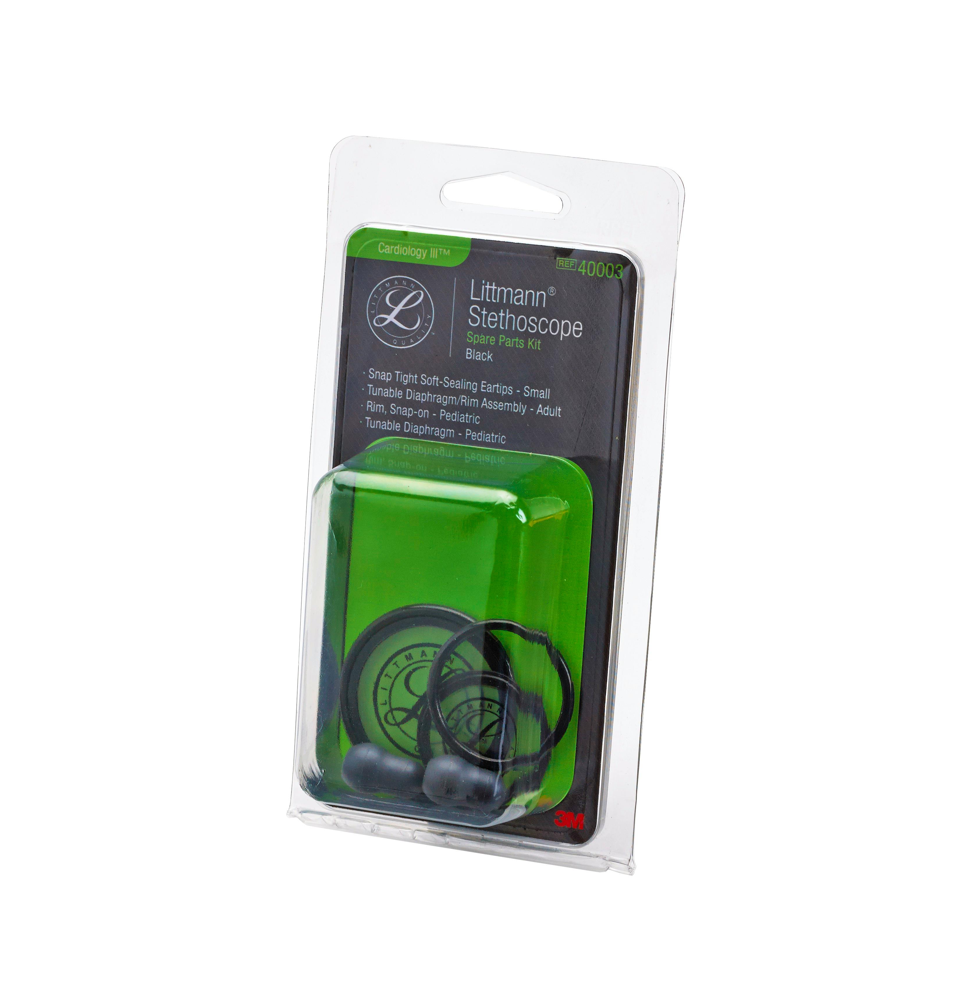 Littmann Kit Repuesto Cardiology III Negro (Olivas Blandas, Aro y Diafragma de Doble Membrana Lado Adulto y Pediatrico)