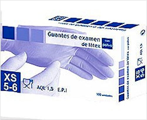 Guantes de Látex sin Polvo Talla Mediana (M), Caja 100 Unidades