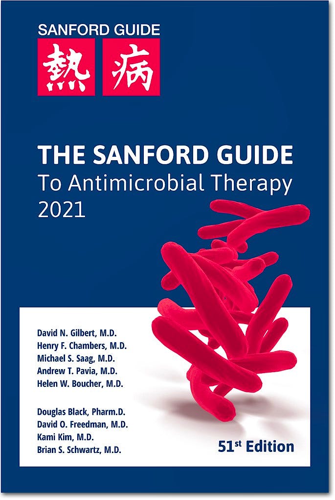 Portada del libro 9781944272180 The Sanford Guide Antimicrobial Therapy 2021 Library Edition