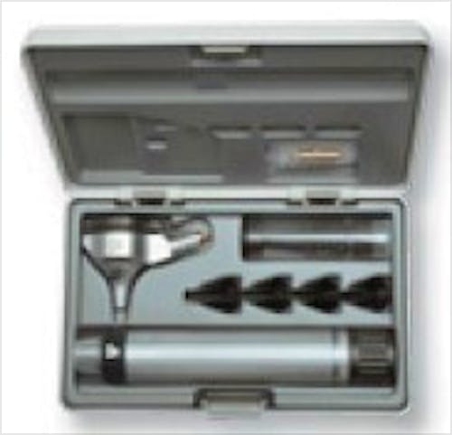 Otoscopio Heine Mini-Set 3000 XHL con 4 Espéculos de Uso Permanente, 5 Allspec Espéculos Desechables de 2,5 mm. y 4 mm. Ø y Estuche Rígido