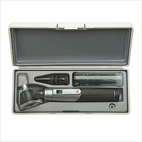 Otoscopio Heine Mini-Set 3000 XHL con 4 Espéculos de Uso Permanente, 5 Allspec Espéculos Desechables de 2,5 mm. y 4 mm. Ø y Estuche Rígido