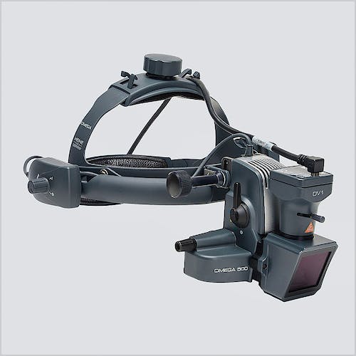 Oftalmoscopio Heine Indirecto Omega500 XHL Xenón Halógeno 6 V. con Casco Craneal, con HC 50L Reostato, Cámara DV1 Video Digital y Cable USB 2.0