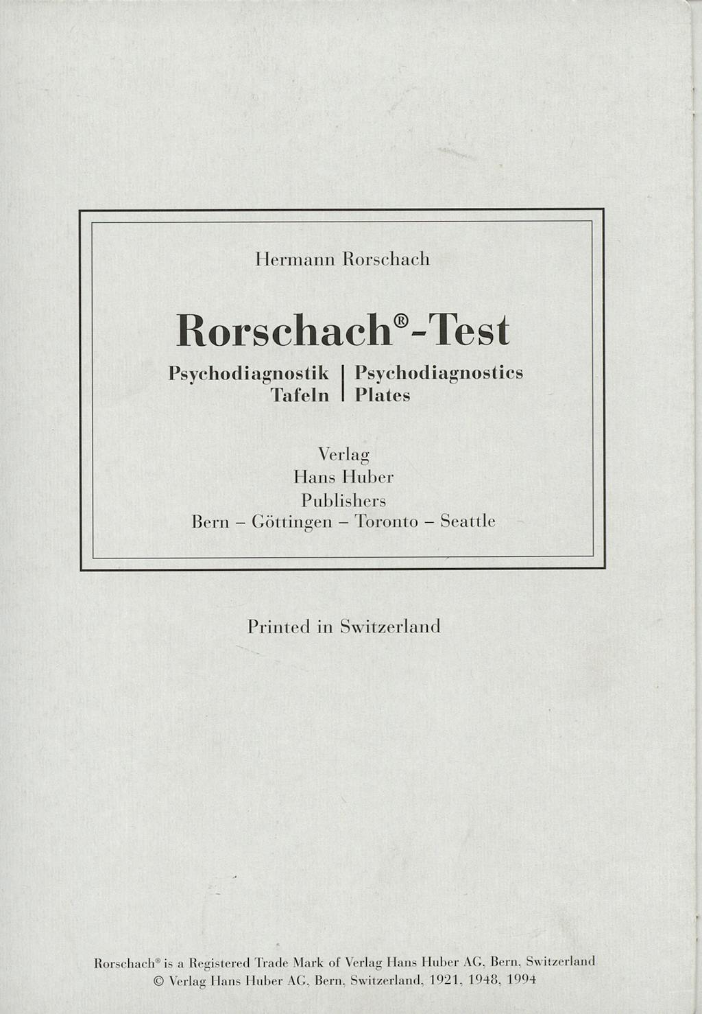 Portada del libro 9783456826059 Laminas del Test de Rorschach