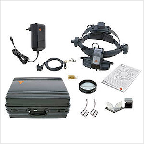 Oftalmoscopio Heine Indirecto Omega500 XHL Xenón Halógeno con Casco Frontal + Depresores, Lupa AR20D, Espejo Coobservador, 1 Lámpara de Recambio, HC50