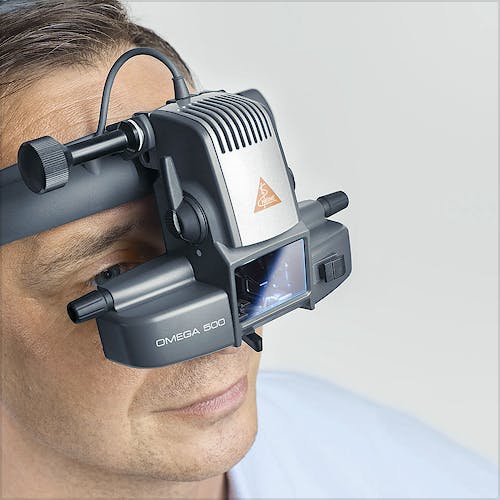 Oftalmoscopio Heine Indirecto Omega500 Kit 3 con HC 50 L, con Mpack, Transformador de Enchufe y Adaptador Ángulo 90º