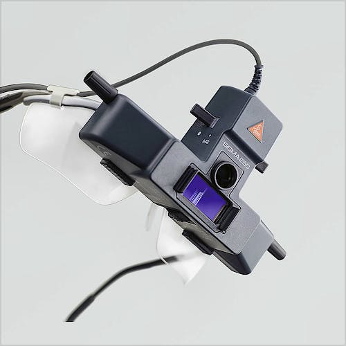 Oftalmoscopio Heine Indirecto Binocular Sigma250 LED sobre Gafa con S-Frame, con Cinta de Fijación y mPack, Depresores, Lupa AR20D, Filtros