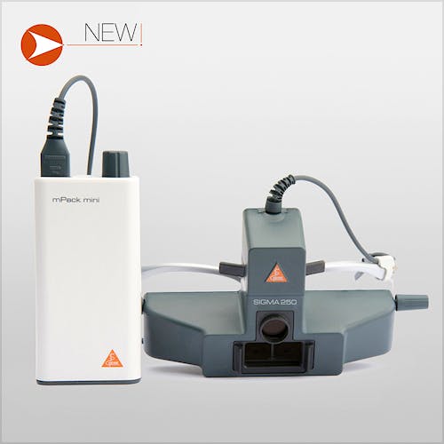 Oftalmoscopio Heine Indirecto Binocular Sigma250 LED sobre Gafa con S-Frame, con Cinta de Fijación y mPack, Depresores, Lupa AR20D, Filtros