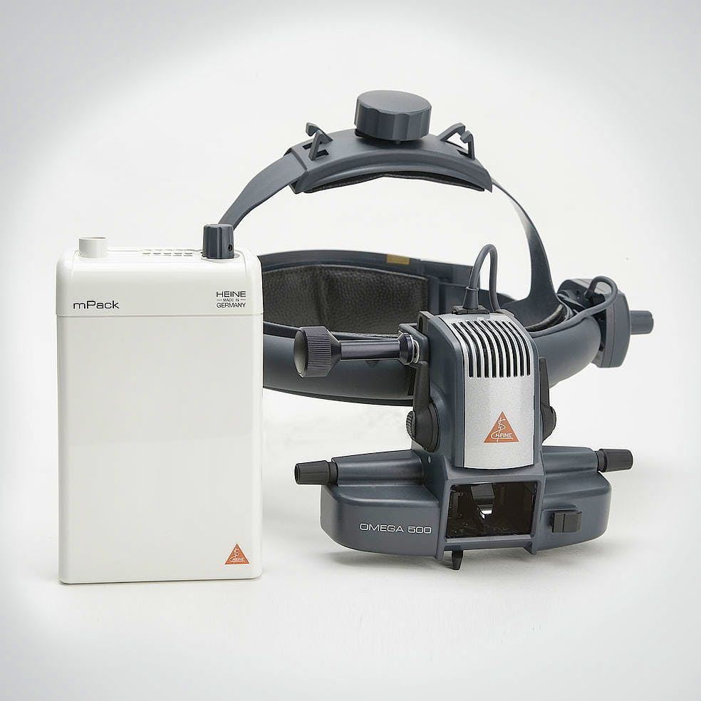 Oftalmoscopio Heine Indirecto Omega500 LED Kit 5 con HC 50 L, Transformador UNPLUGGED, 1x mPack UNPLUGGED