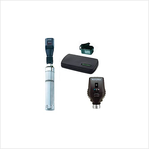 Set Oftálmico WELCH ALLYN Elite: Oftalmoscopio Coaxial + Retinoscopio Elite de Franja + Mango de Níquel-Cadmio + Estuche
