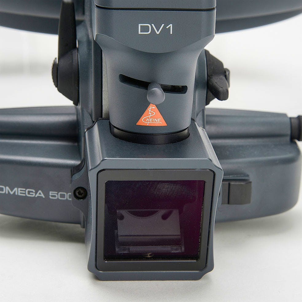 Oftalmoscopio Heine Indirecto Omega500 LED con Casco Craneal, con HC 50L Reostato, Cámara DV1 Video Digital, Mpack con Transformador de Enchufe
