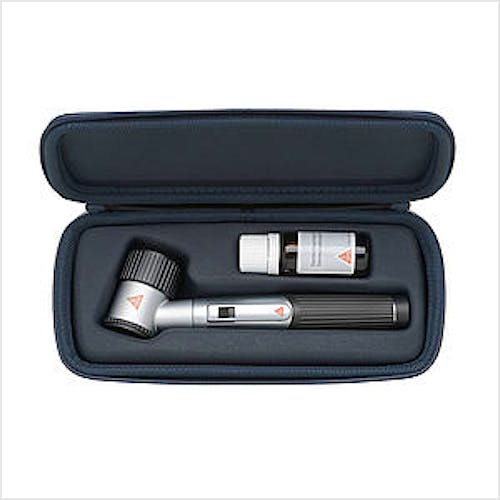 Equipo de Dermatoscopio Heine Mini 3000 Led con Disco de Contacto con Marcaje de Escala, Aceite 10 ml., Mango a Pilas y Estuche con Cremallera