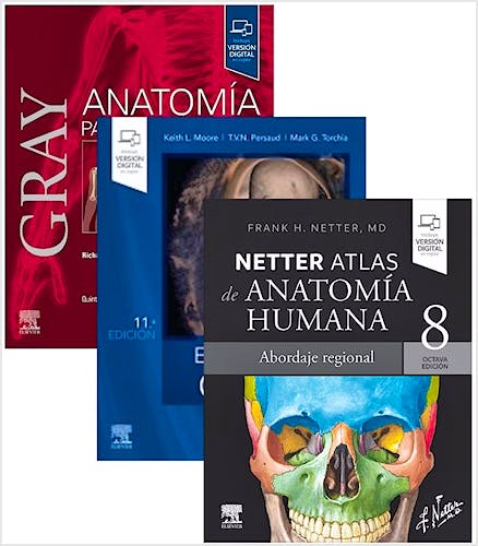 Portada del libro 9788413828299 Lote Pack GRAY Anatomía para Estudiantes + Embriología Clínica + NETTER Atlas de Anatomía Humana Abordaje Regional