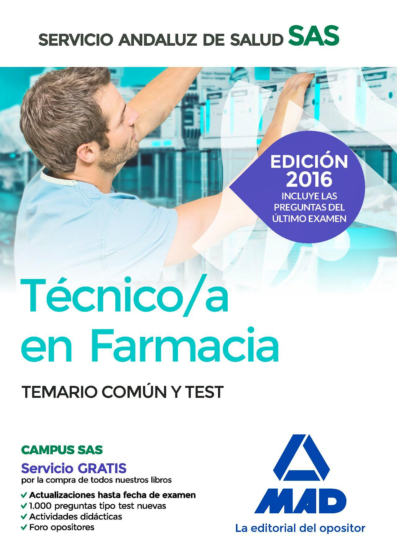 Portada del libro 9788414200056 Tecnico/a en Farmacia Servicio Andaluz de Salud (Sas). Temario Comun y Test