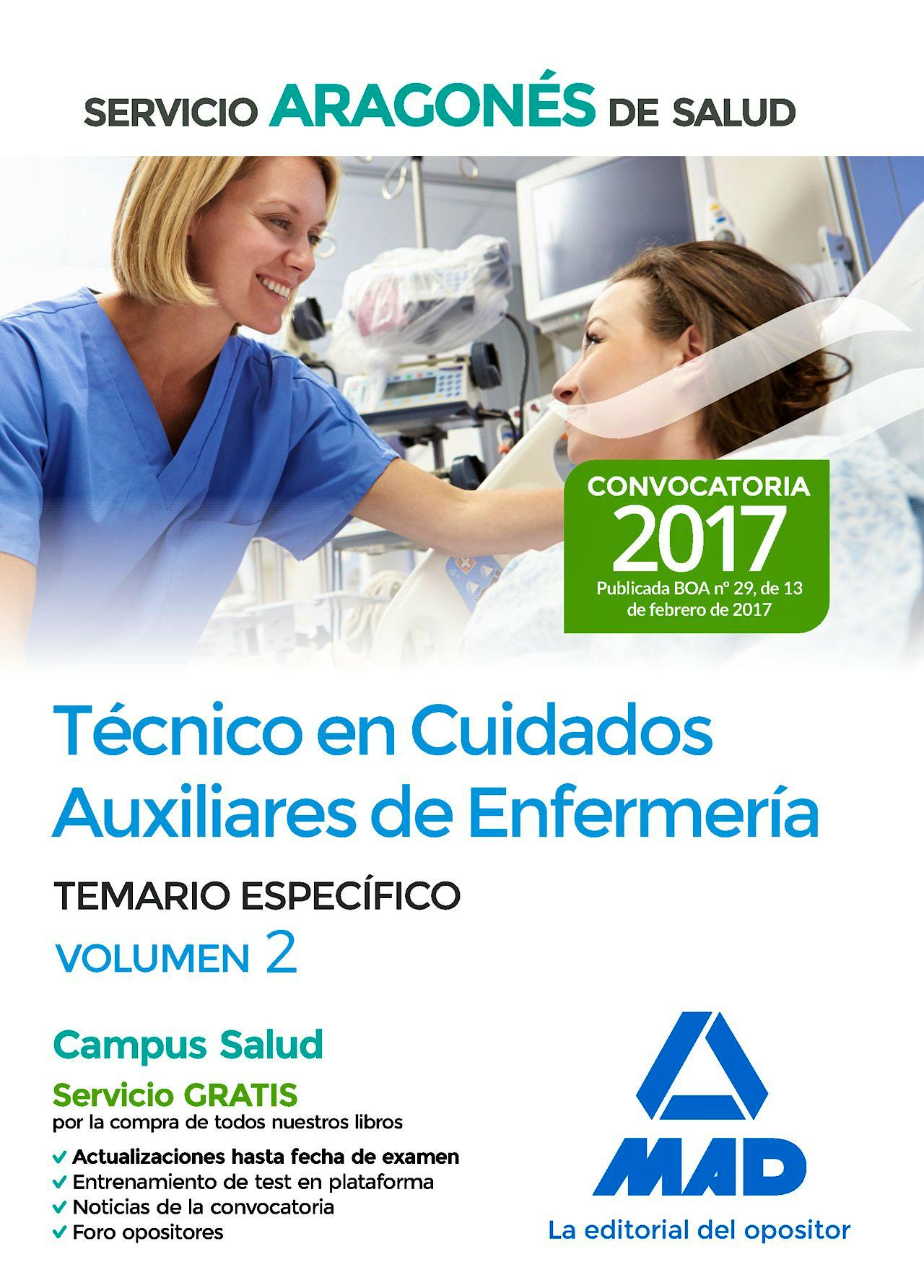 Portada del libro 9788414205297 Técnico en Cuidados Auxiliares de Enfermería Servicio Aragonés de Salud. Temario Específico, Vol. 2
