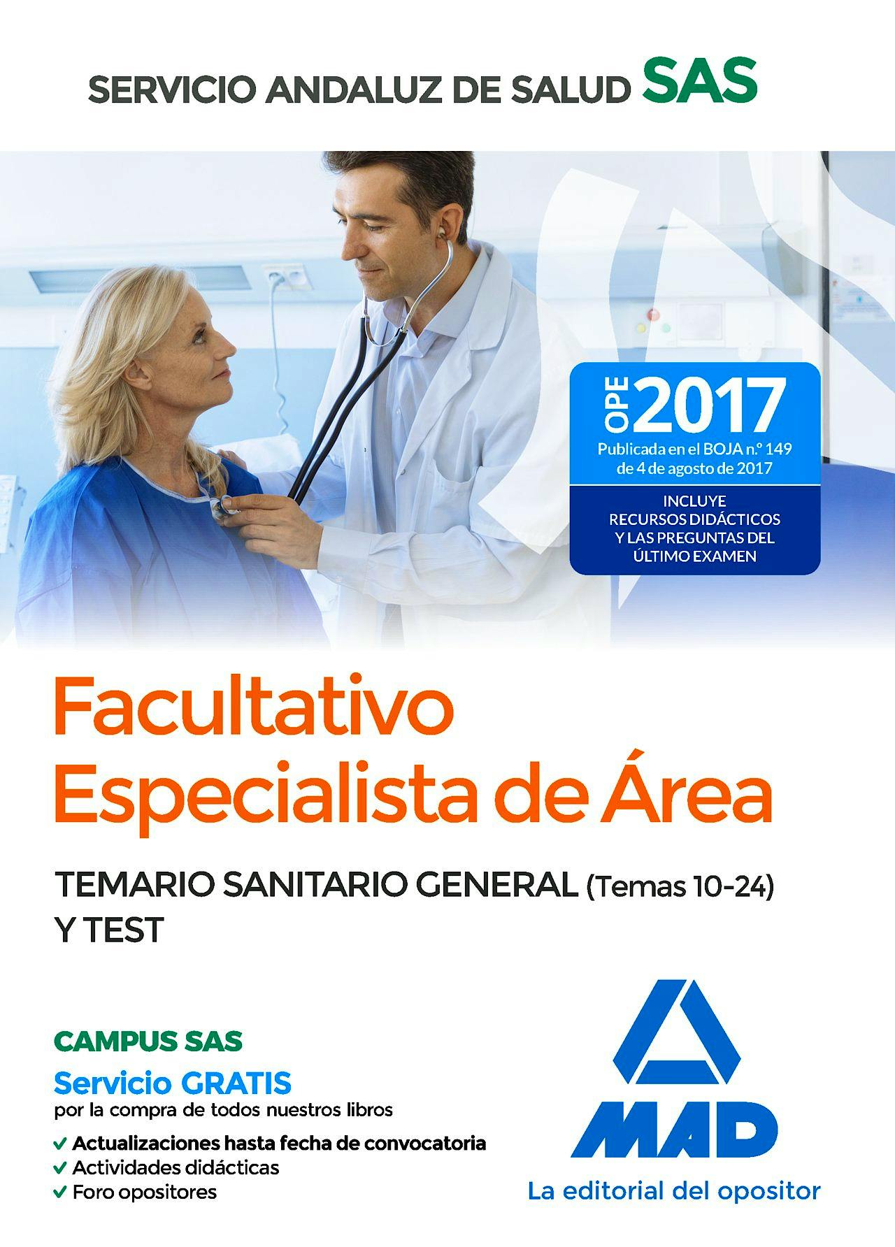 Portada del libro 9788414209806 Facultativo Especialista de Área Servicio Andaluz de Salud (SAS). Temario Sanitario General (Temas 10-24) y Test