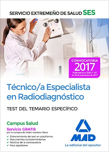Portada del libro 9788414211120 Técnico/a Especialista en Radiodiagnóstico Servicio Extremeño de Salud (SES). Test del Temario Específico