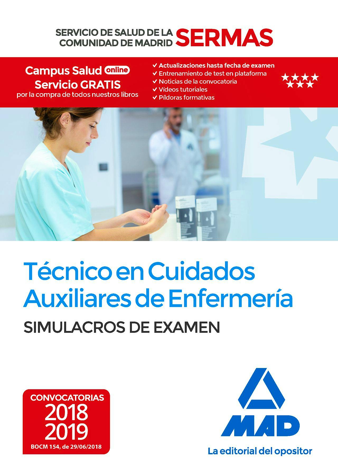 Portada del libro 9788414219294 Técnico en Cuidados Auxiliares de Enfermería Servicio de Salud de la Comunidad de Madrid (SERMAS). Simulacros de Examen