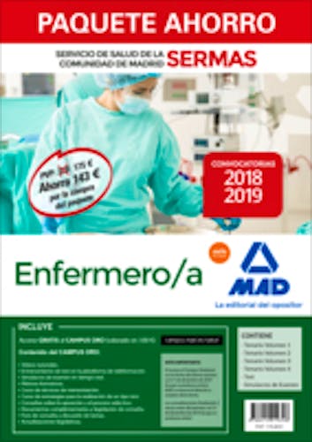 Portada del libro 9788414219348 Paquete Ahorro Enfermero/a Servicio de Salud de la Comunidad de Madrid (SERMAS) (Total 6 Libros e Incluye Acceso a Campus Oro)