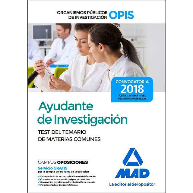 Portada del libro 9788414223581 Ayudante de Investigación de los Organismos Públicos de Investigación. Test del Temario de Materias Comunes
