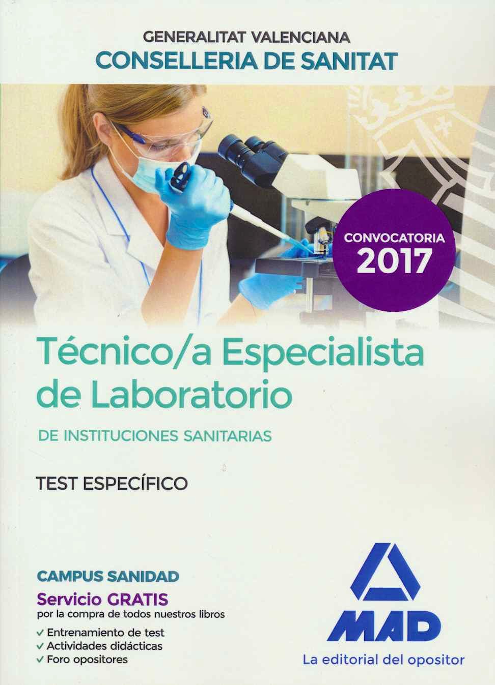 Portada del libro 9788414228487 Técnico/a Especialista de Laboratorio de Instituciones Sanitarias Generalitat Valenciana Conselleria de Sanitat. Test Específico