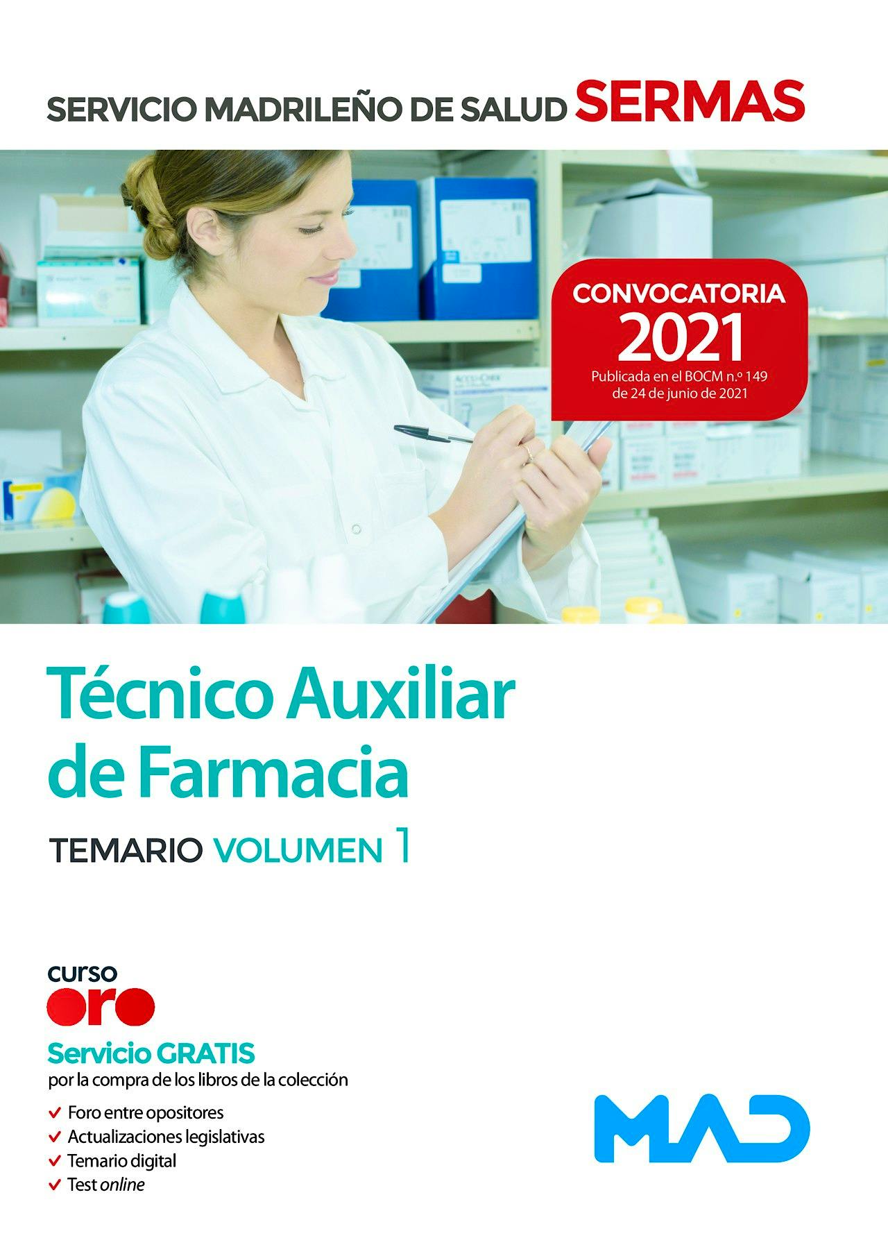 Portada del libro 9788414247594 Técnico/a Auxiliar de Farmacia del Servicio Madrileño de Salud (SERMAS). Temario Volumen 1