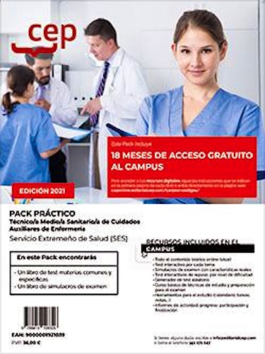 Portada del libro 9788419108326 Pack Práctico. Técnico Medio Sanitario de Cuidados Auxiliares de Enfermería. Servicio Extremeño de Salud (SES)