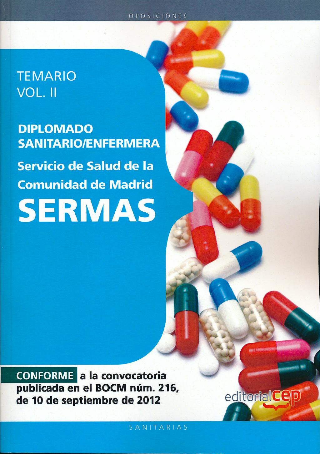 Portada del libro 9788468145143 Diplomado Sanitario/Enfermera Servicio de Salud de la Comunidad de Madrid (SERMAS). Temario, Vol. II