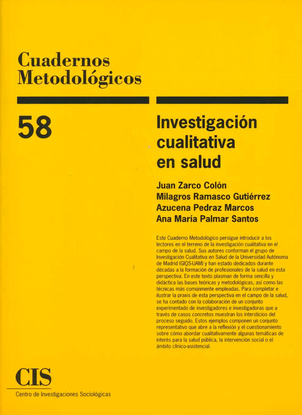 Portada del libro 9788474768053 Investigación Cualitativa en Salud (Cuadernos Metodológicos 58)