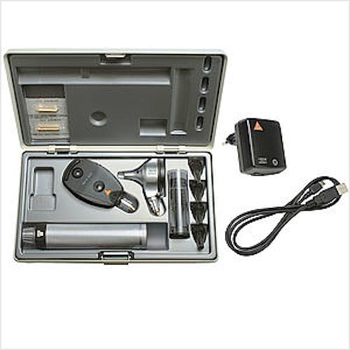 Set Oftamoscopio-Otoscopio Heine Beta 200 LED, Mango Recargable Beta 4 USB, con Cable y Enchufe a Red, en Estuche Rígido