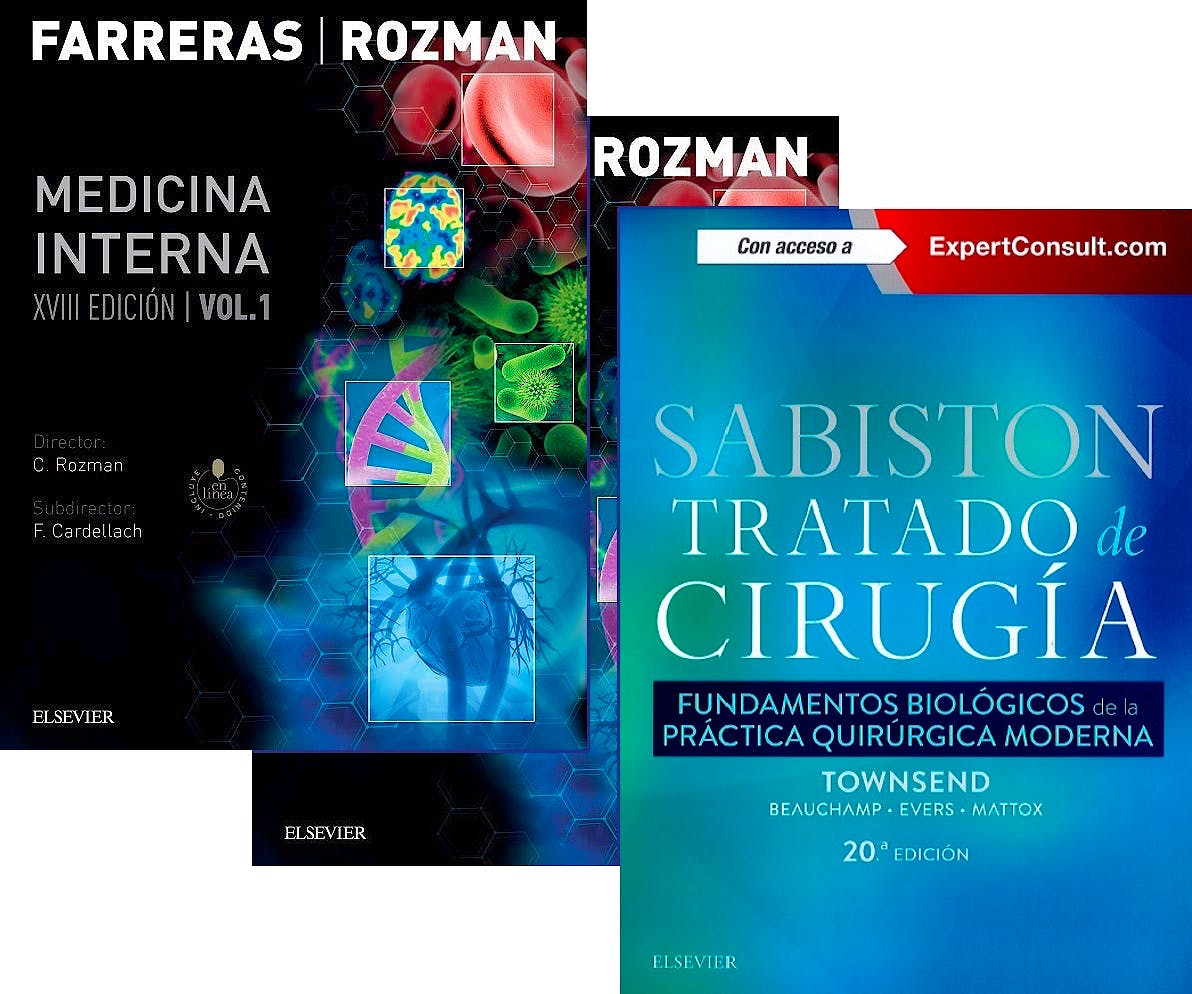 Portada del libro 9788491133575 Lote Farreras y Rozman Medicina Interna, 2 Vols. + Sabiston Tratado de Cirugía