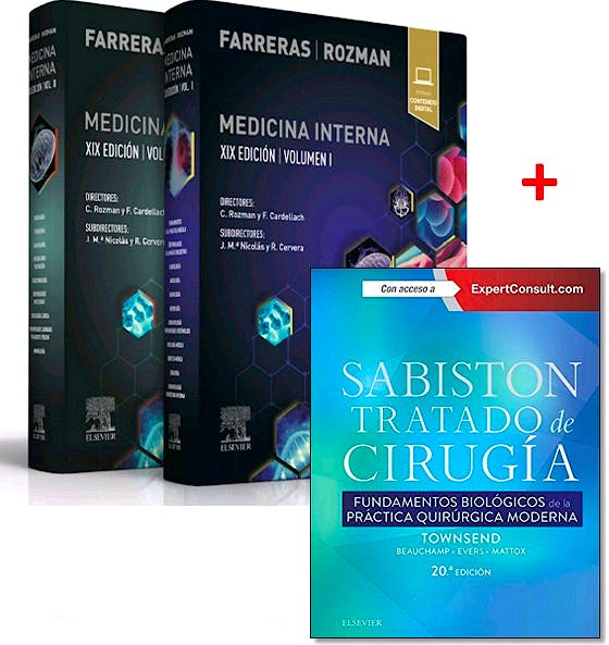Portada del libro 9788491138778 Lote FARRERAS y ROZMAN Medicina Interna, 2 Vols. + SABISTON Tratado de Cirugía