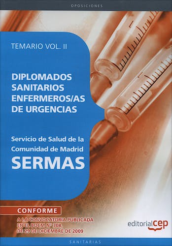 Portada del libro 9788499374680 Diplomados Sanitarios Enfermeras/os de Urgencias, Sermas. Temario, Vol. II